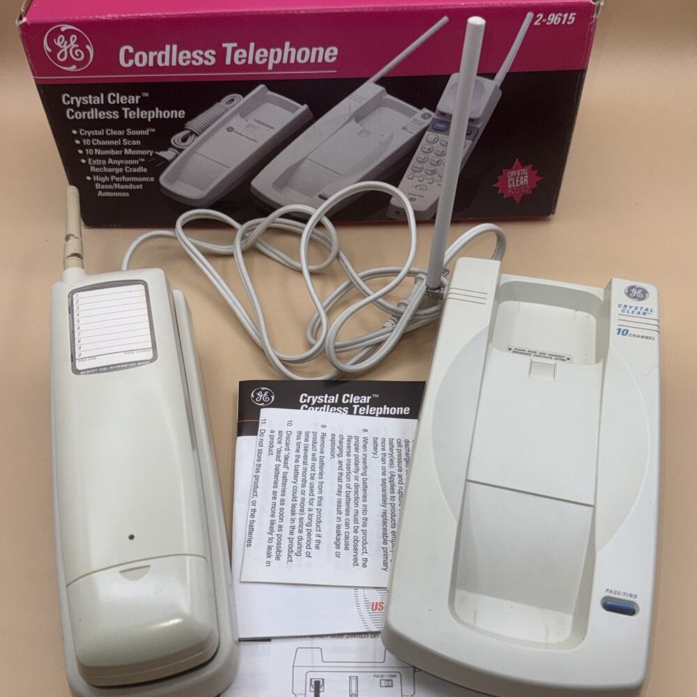 GE 10 Channel Cordless Telephone With Crystal Clear Sound Model 2-9615 White